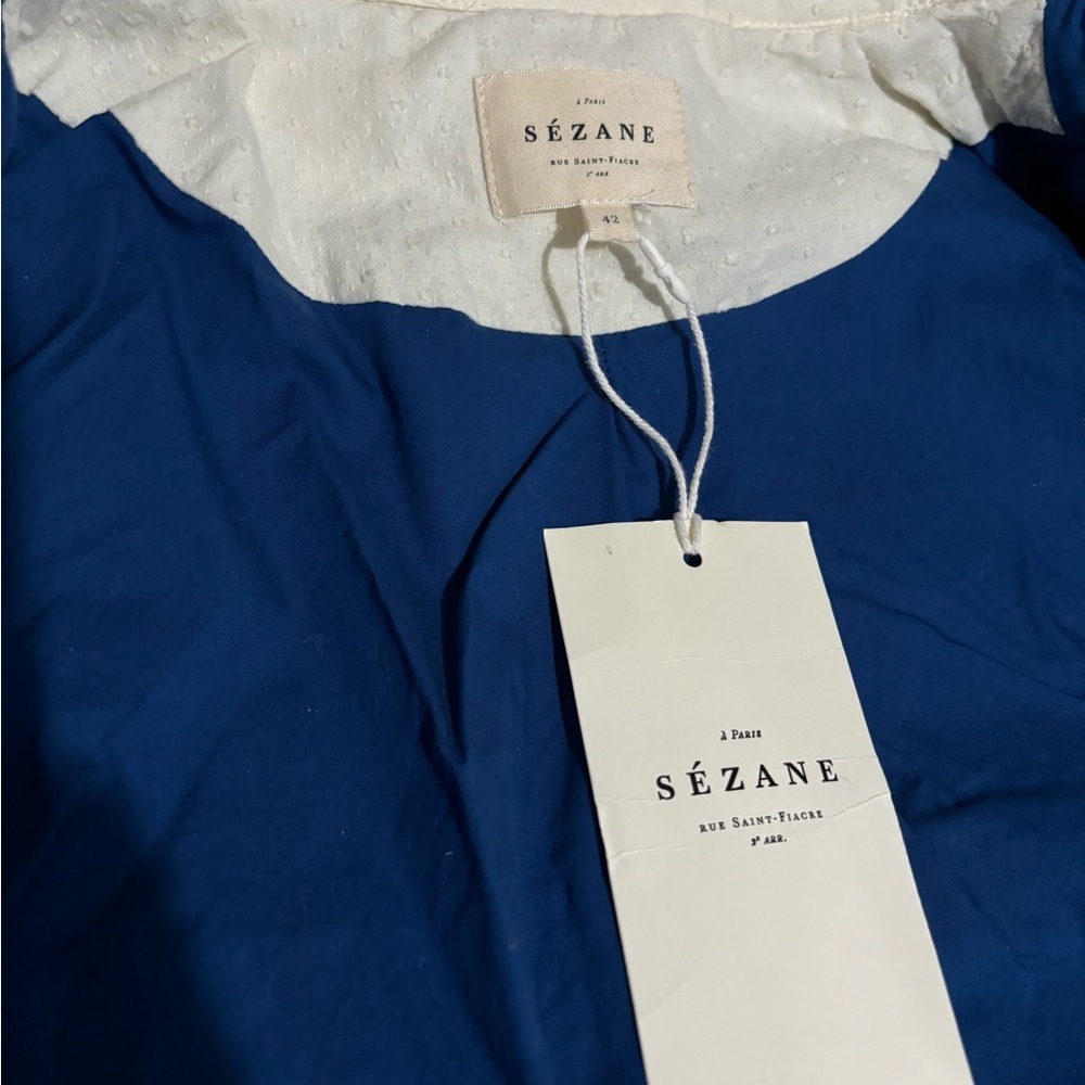 Sezane SMITH JACKET in BLUE ECRU BANDANA Embroidered Women's Jacket - Picture 11 of 13